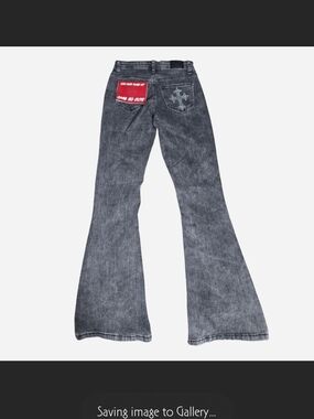 Women’s Gray Wide-Leg Flare Jeans with Star Back Pocket